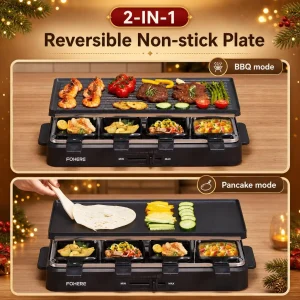 1500W Electric Raclette Grill Indoor BBQ Machine 2 in 1