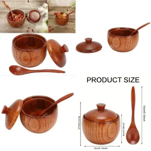 Solid Jujube Wood Seasoning Box With Spoon